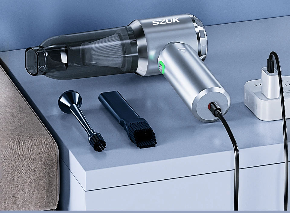 Aspirador Portátil SZUK 180000PA - Sem Fios, para Casa e Carro com Carregamento Rápido Aspirador Portátil SZUK 180000PA - Sem Fios, para Casa e Carro com Carregamento Rápido